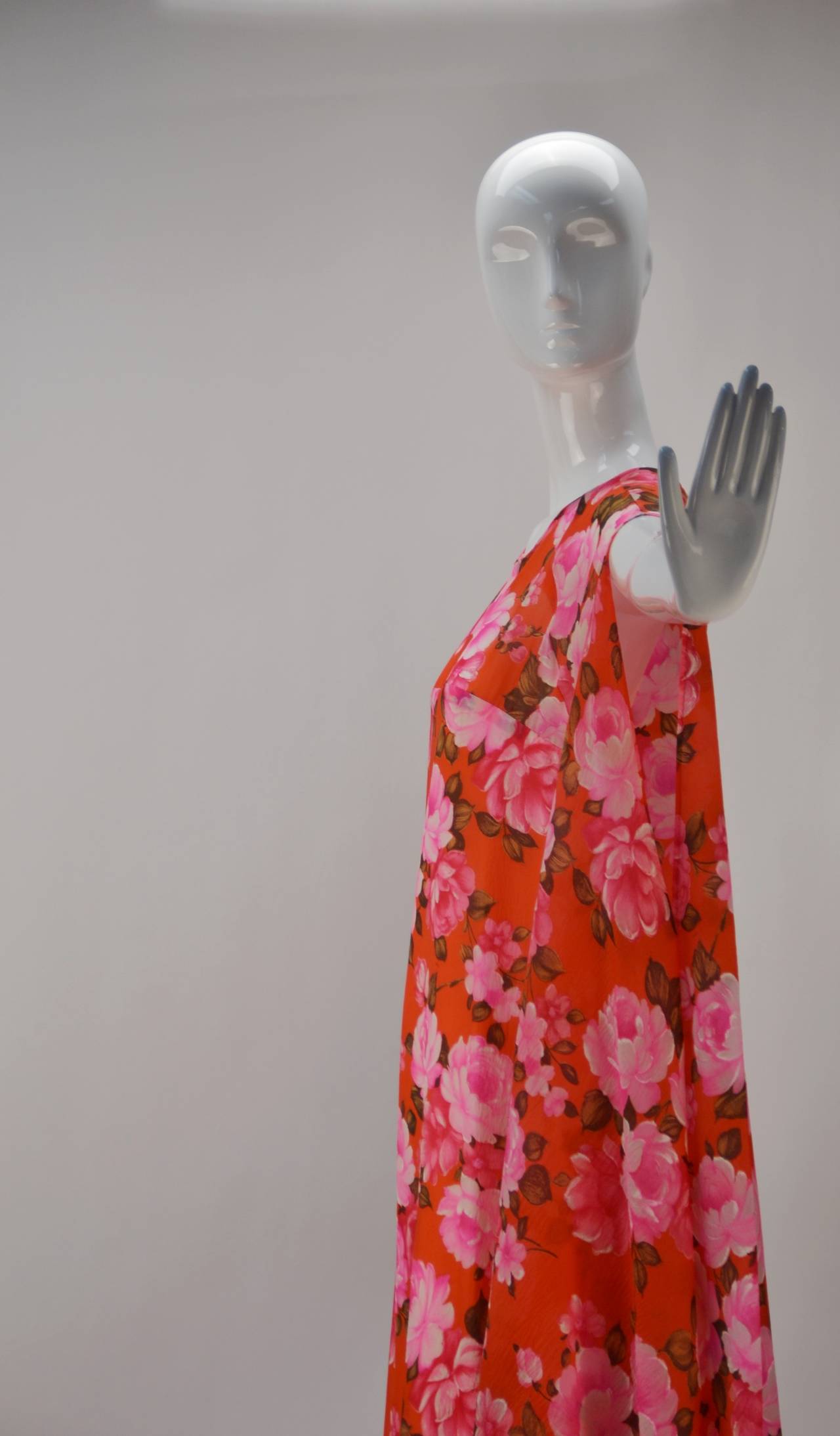 Red 1960s Stella Fagin Rose Print Gown