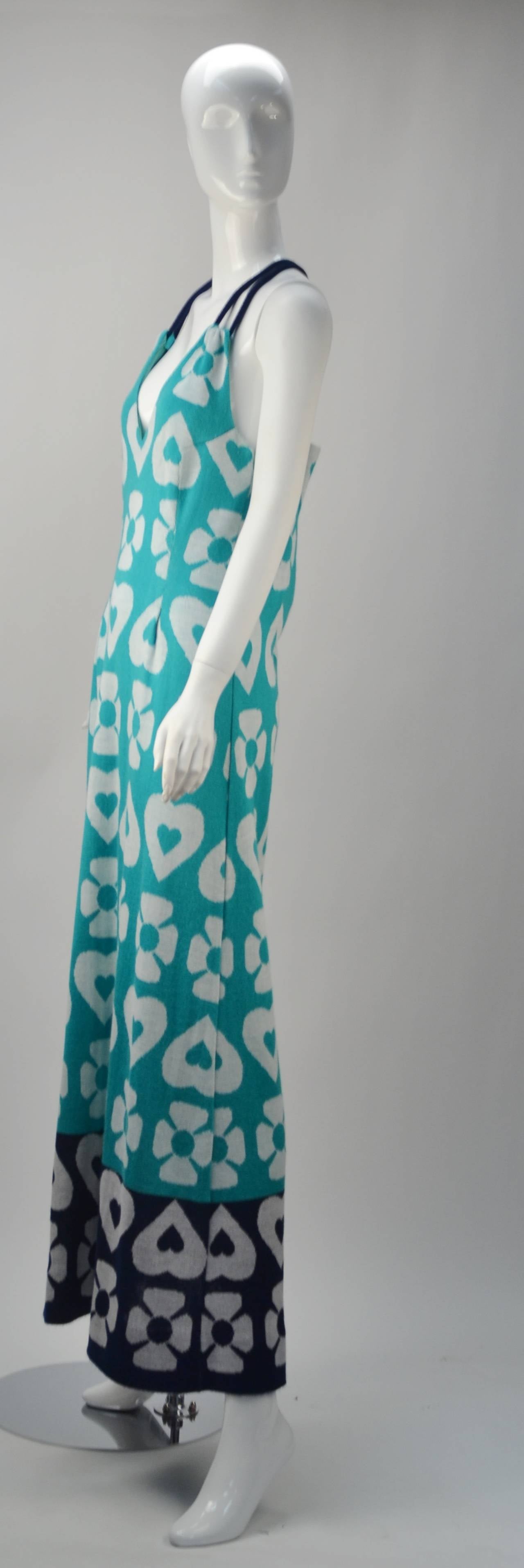 Blue Lanvin Hearts and Flowers Print Dress, 1960s 