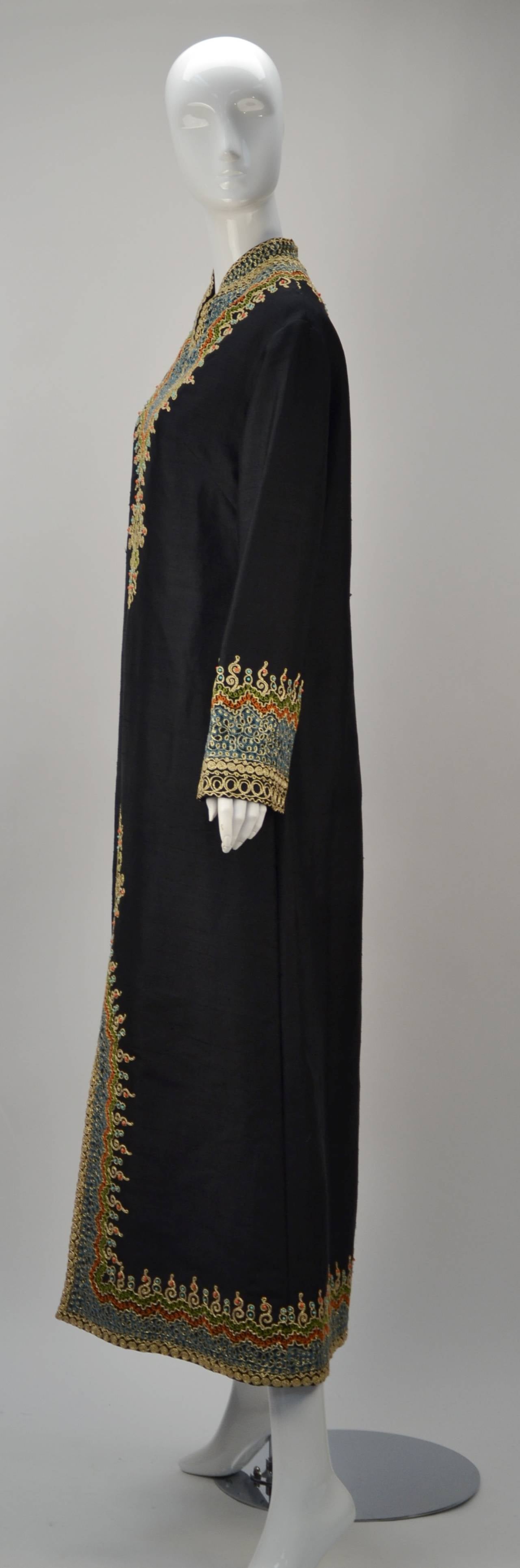 Black Handmade Mourjana Silk Embroidered Kaftan