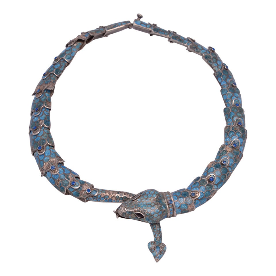 Rare 1950's Margot de Taxco Sterling Snake Choker Necklace