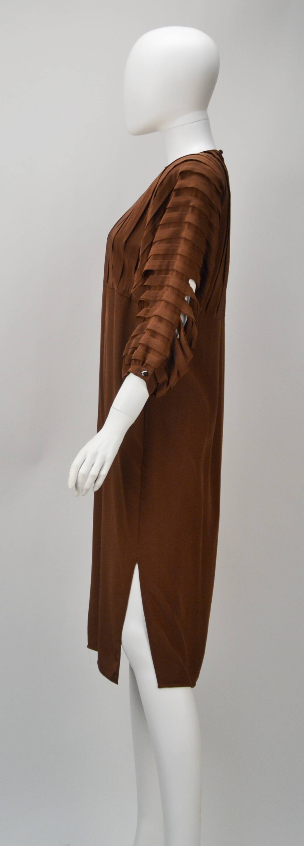 1980's Laura Biagiotti Italian Chocolate Silk Dress 1