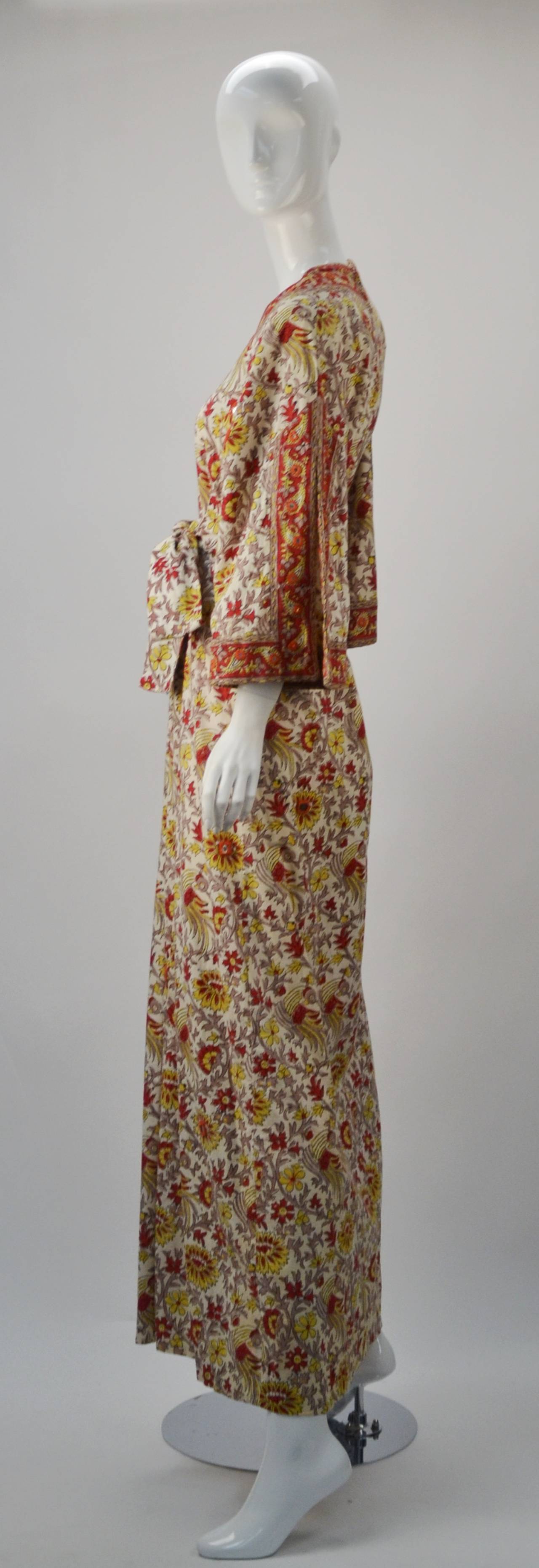 1970s Pakistani I. Magnin Hand Block Print Kaftan at 1stdibs