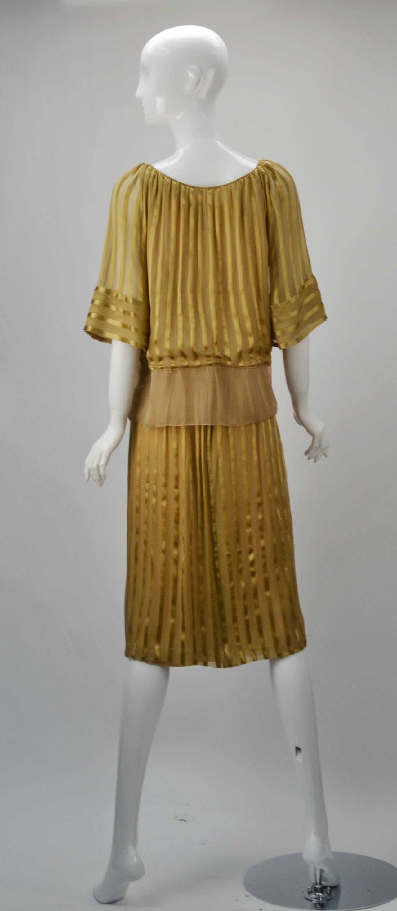 Brown 1970s Mollie Parnis Gold Sheer Ensemble For Sale