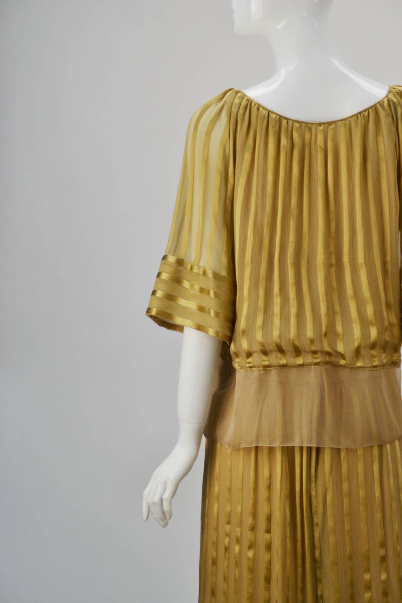 1970s Mollie Parnis Gold Sheer Ensemble For Sale 1