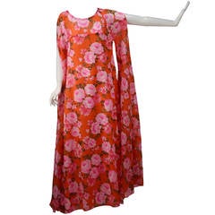 1960s Stella Fagin Rose Print Gown 12