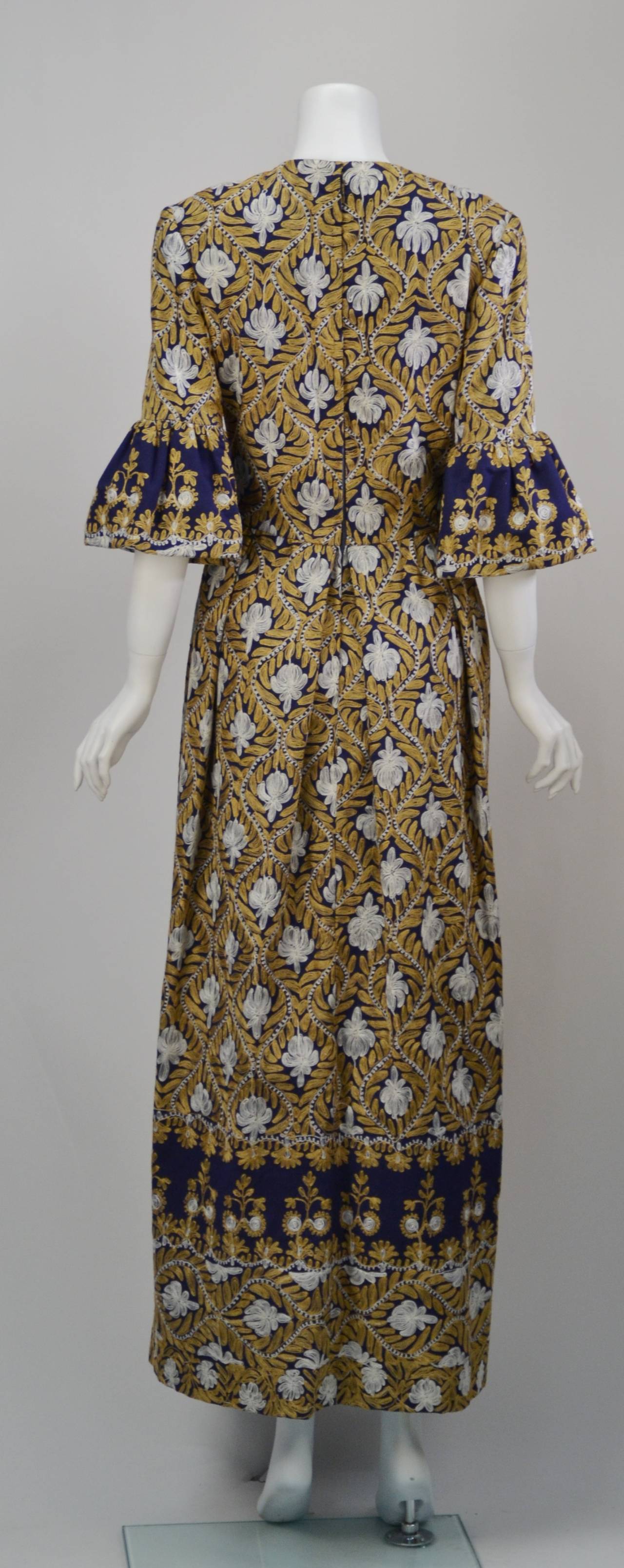 1960's Tambour Embroidered Resort Dress/Kaftan In Excellent Condition In Houston, TX
