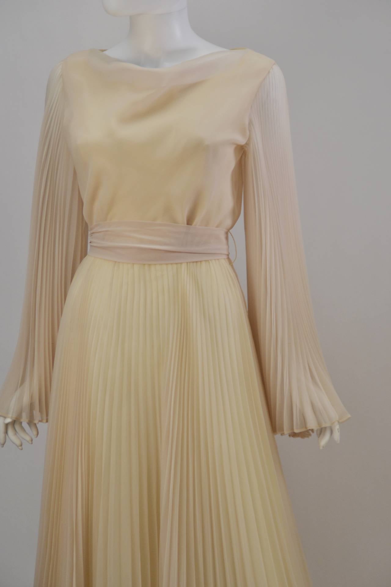 1970s Mollie Parnis Sheer Pleated Dress In Excellent Condition In Houston, TX