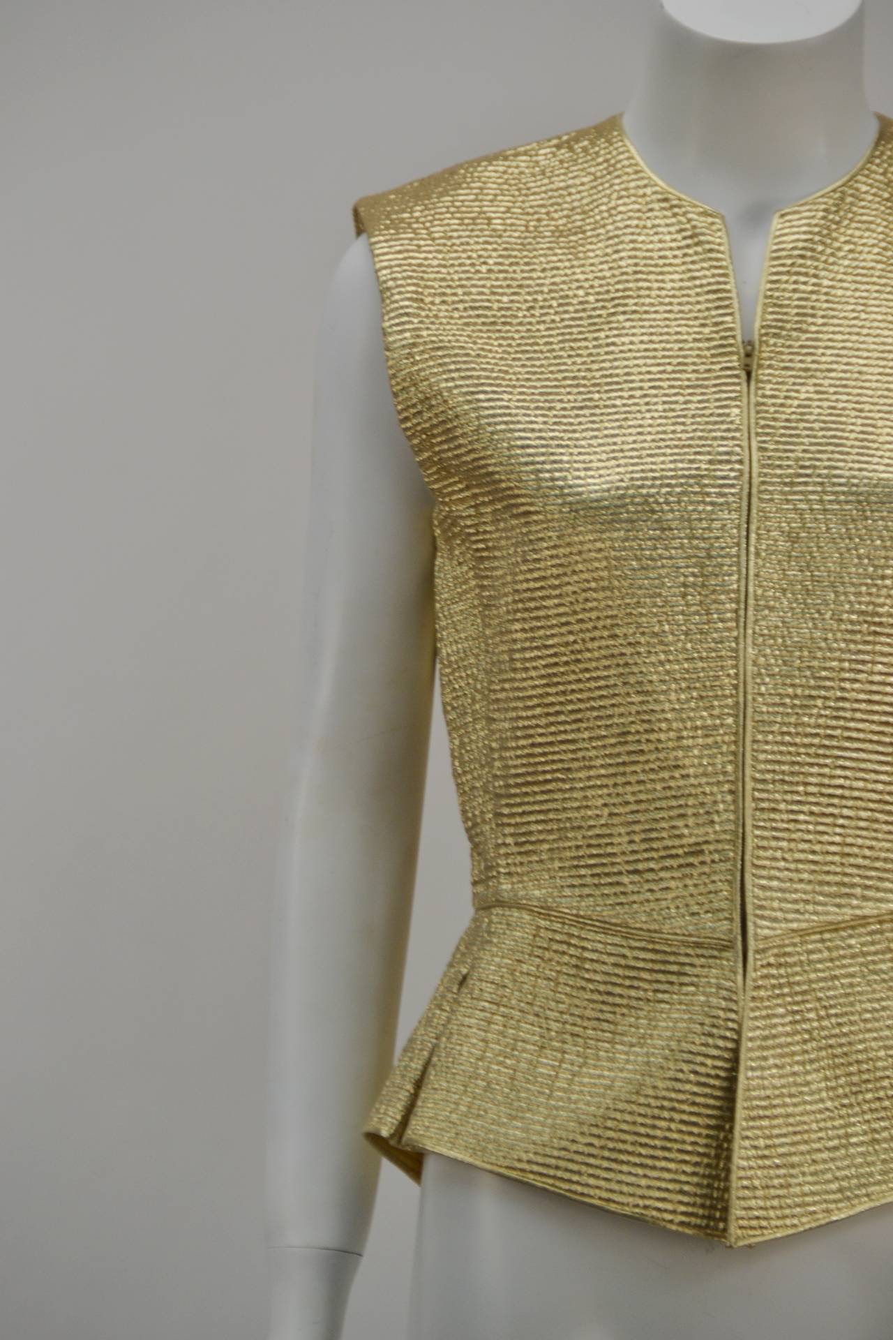 1980s Mary McFadden Gold Peplum Vest In Excellent Condition In Houston, TX