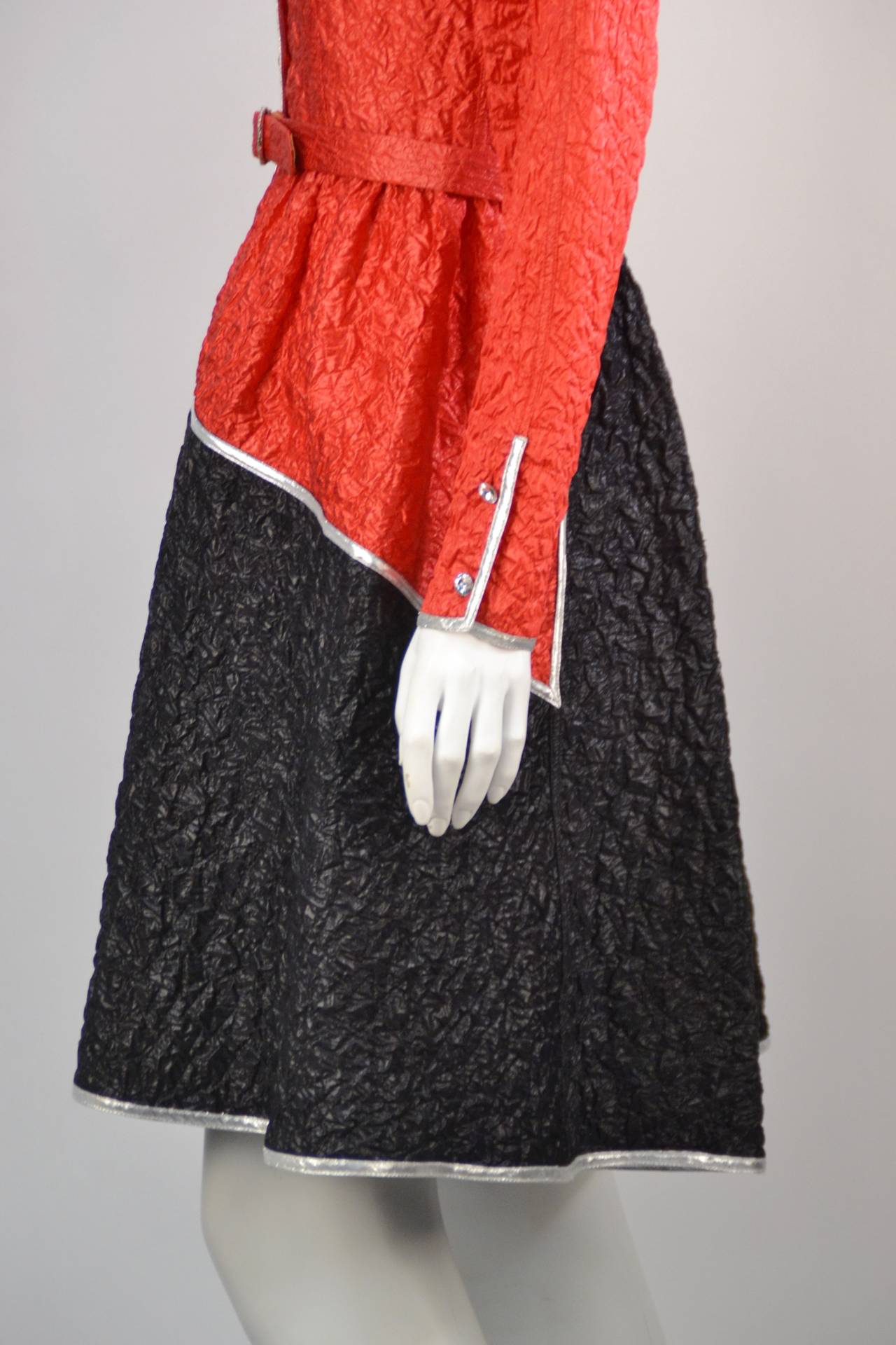 Women's Geoffrey Beene Red and Black Metallic Dress, 1970s  For Sale