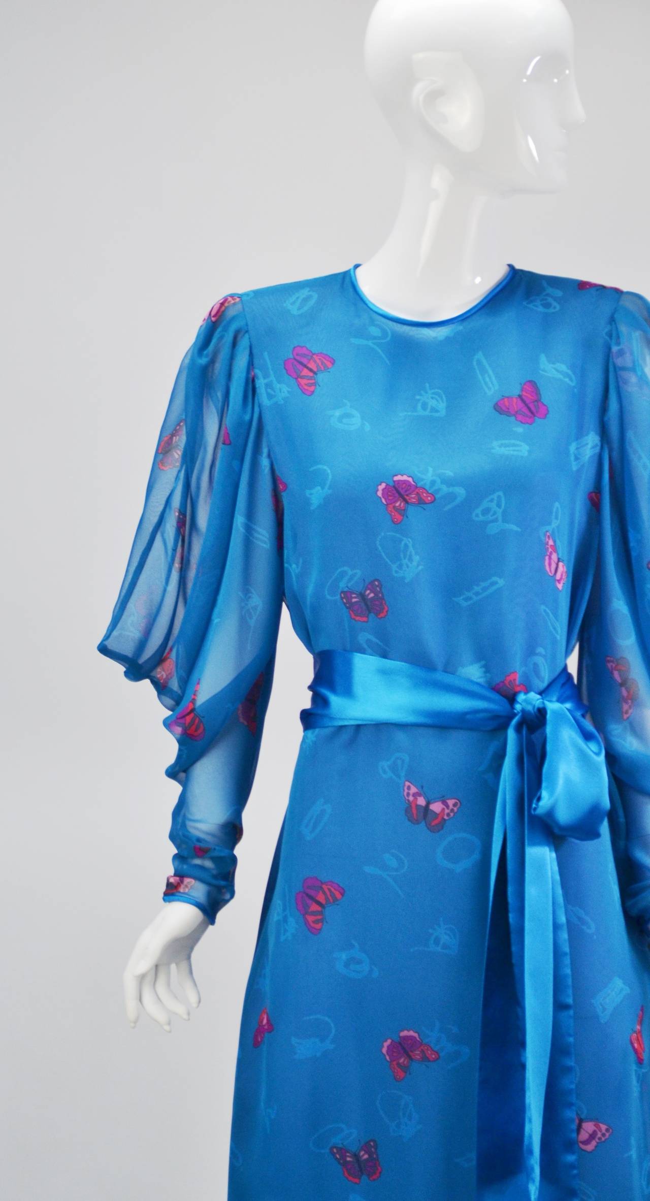 1980s Hanae Mori Blue Butterfly Dress 1