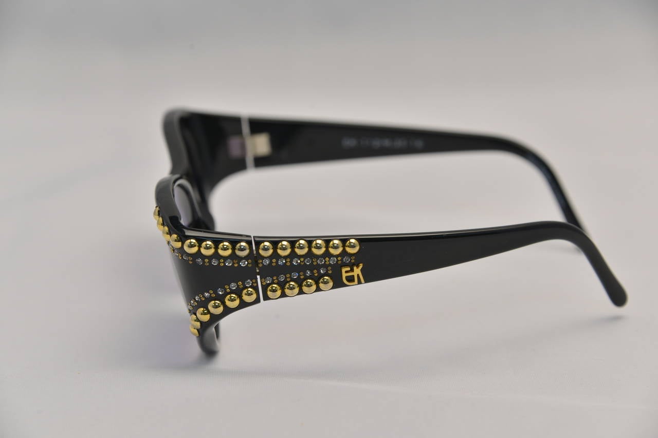 1980s Emanuelle Khanh Gold and Rhinestone Studded Sunglasses In Excellent Condition In Houston, TX