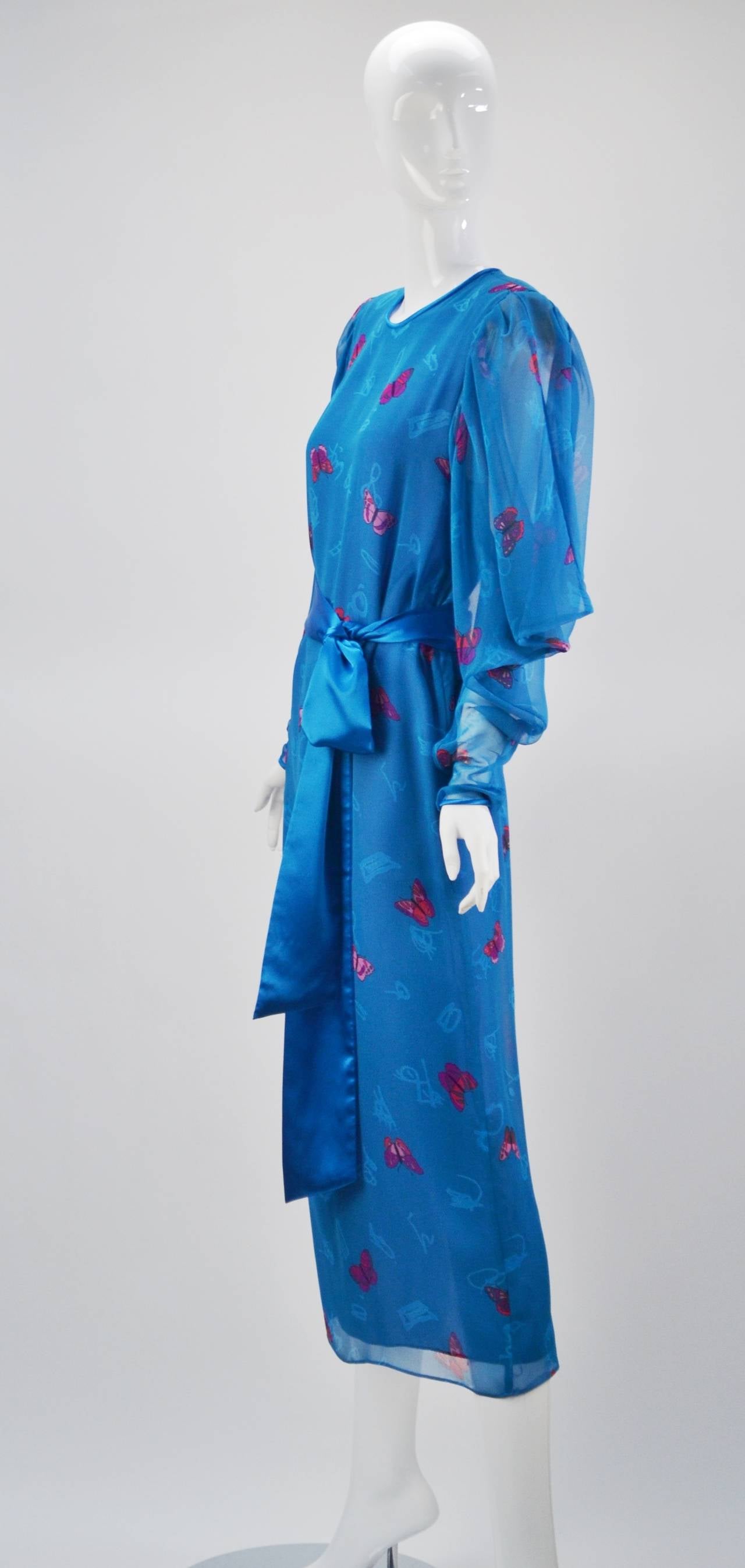 1980s Hanae Mori Blue Butterfly Dress 2