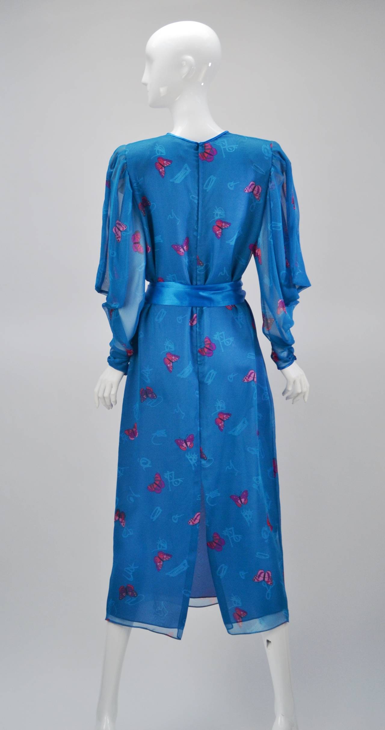 Women's 1980s Hanae Mori Blue Butterfly Dress