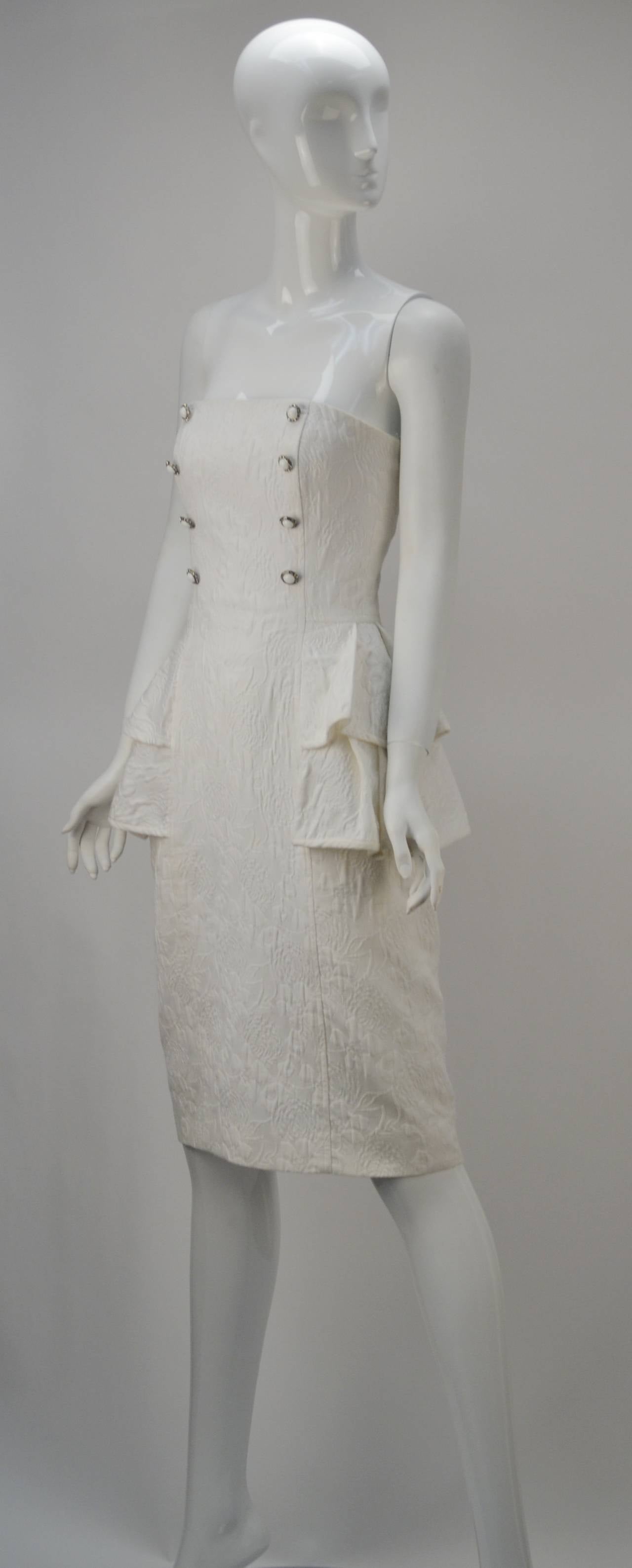 Gray 1985 Victor Costa Textured Cotton Strapless Dress