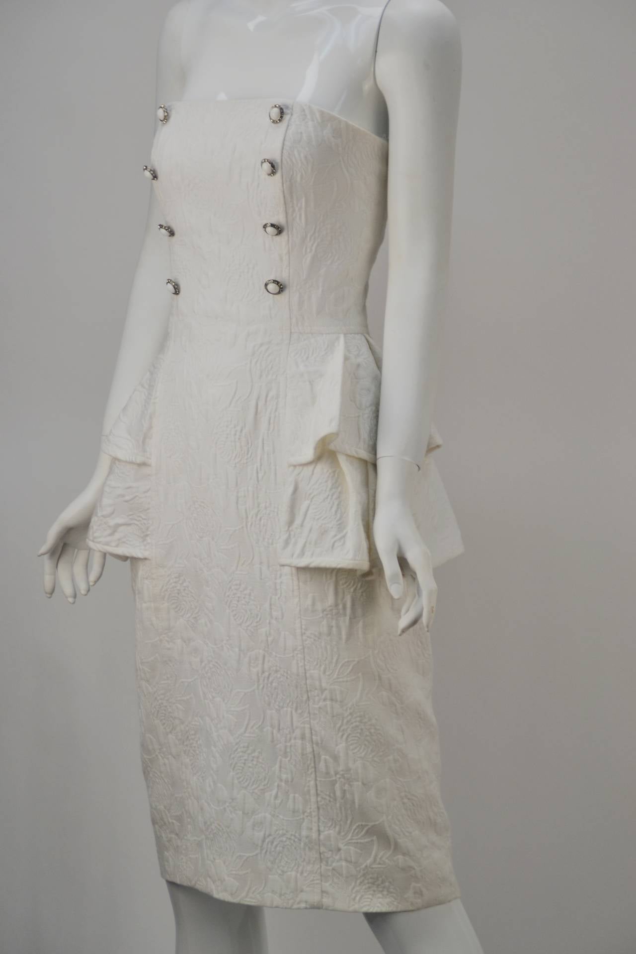 Women's 1985 Victor Costa Textured Cotton Strapless Dress
