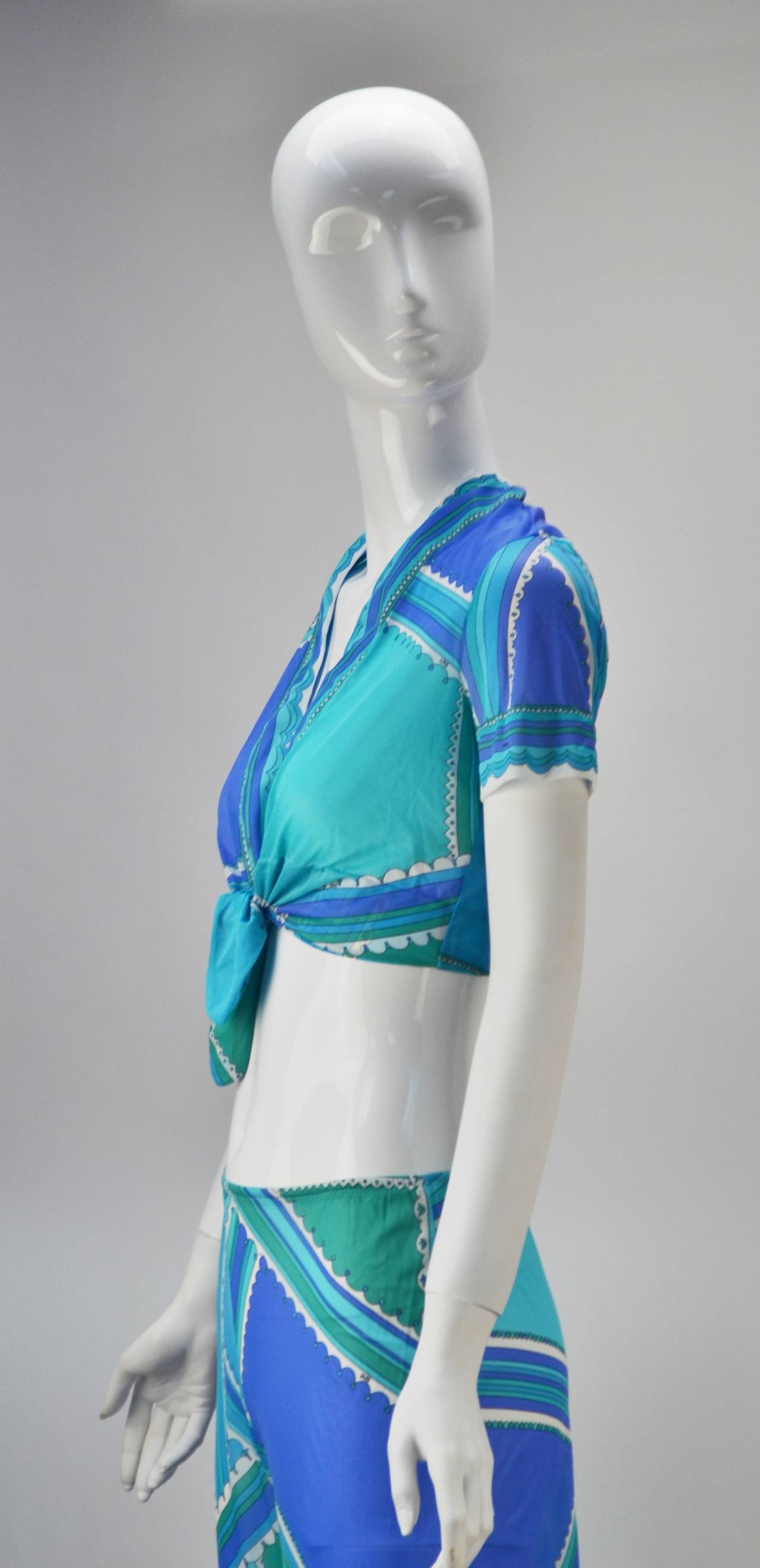 Women's 1960s Emilio Pucci Blue and Green Lounge Set