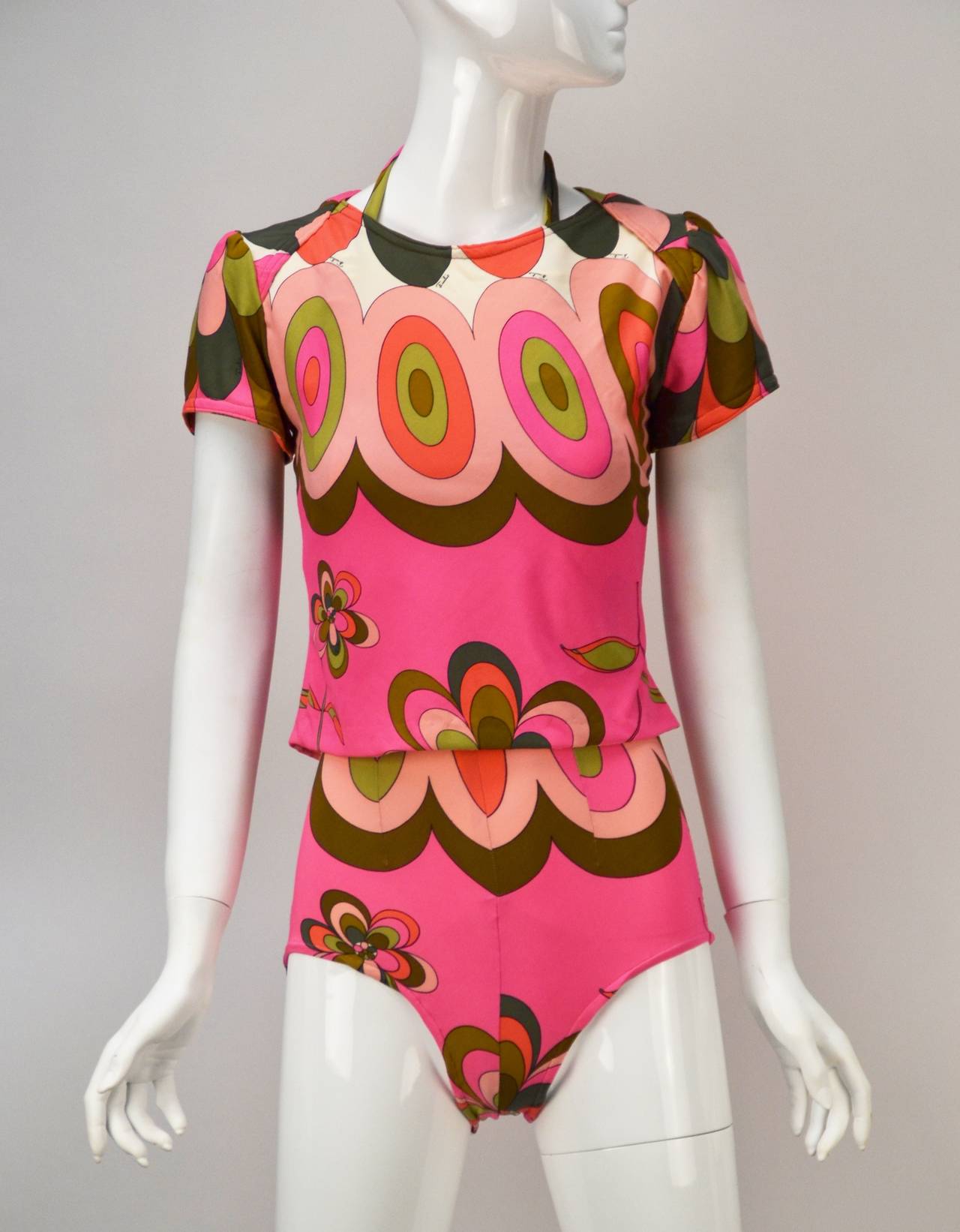 1960's Deadstock NWOT Emilio Pucci Classic Print Swimsuit with Swimshirt In Excellent Condition In Houston, TX