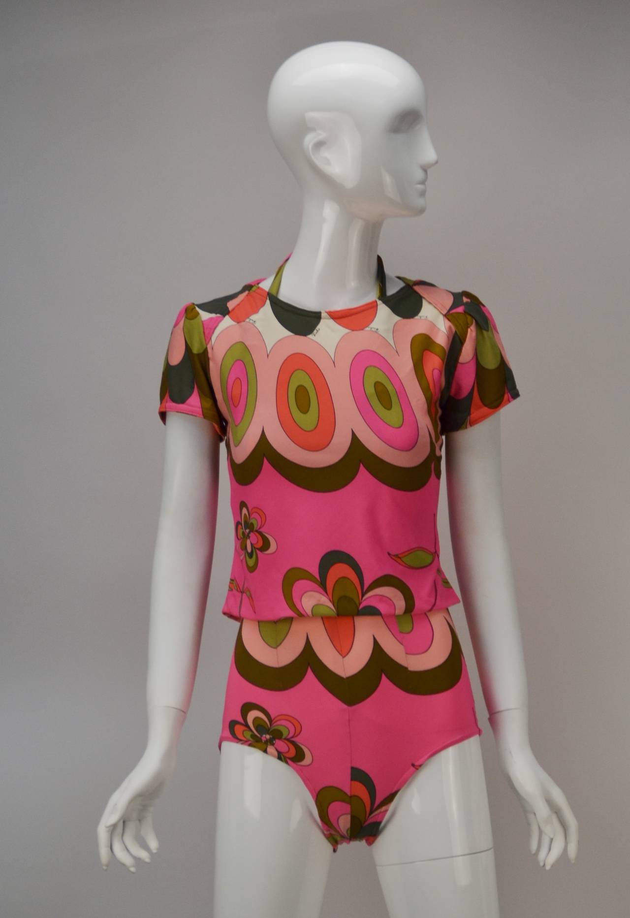 1960's Deadstock NWOT Emilio Pucci Classic Print Swimsuit with Swimshirt 1