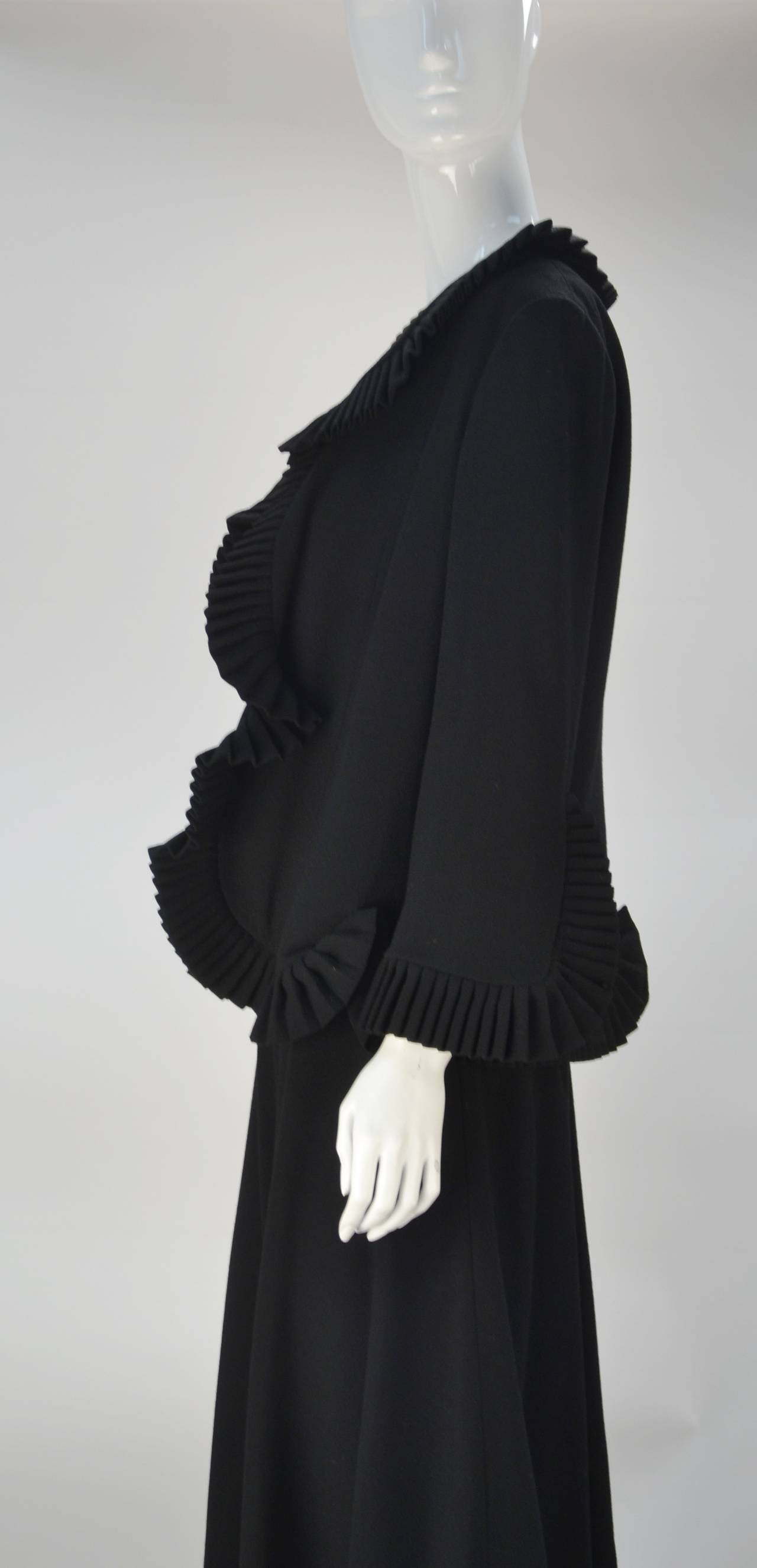 1960s House of Cardinali Black Wool Backless Gown with Bolero In Excellent Condition For Sale In Houston, TX