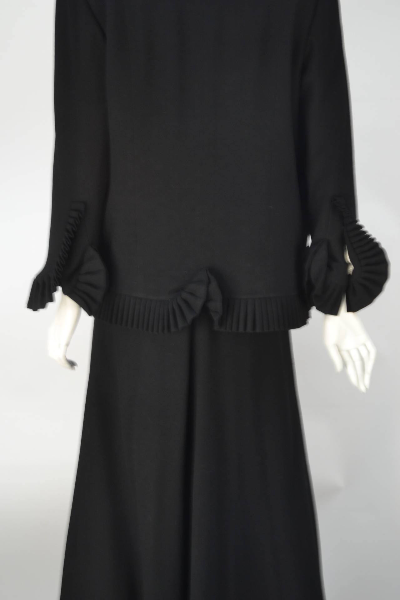 1960s House of Cardinali Black Wool Backless Gown with Bolero For Sale 1