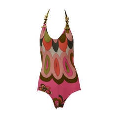 Vintage 1960's Deadstock NWOT Emilio Pucci Classic Print Swimsuit with Swimshirt