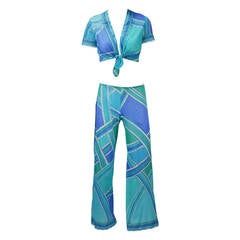 Vintage 1960s Emilio Pucci Blue and Green Lounge Set