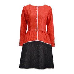 1970s Geoffrey Beene Red & Black Metallic Dress 12