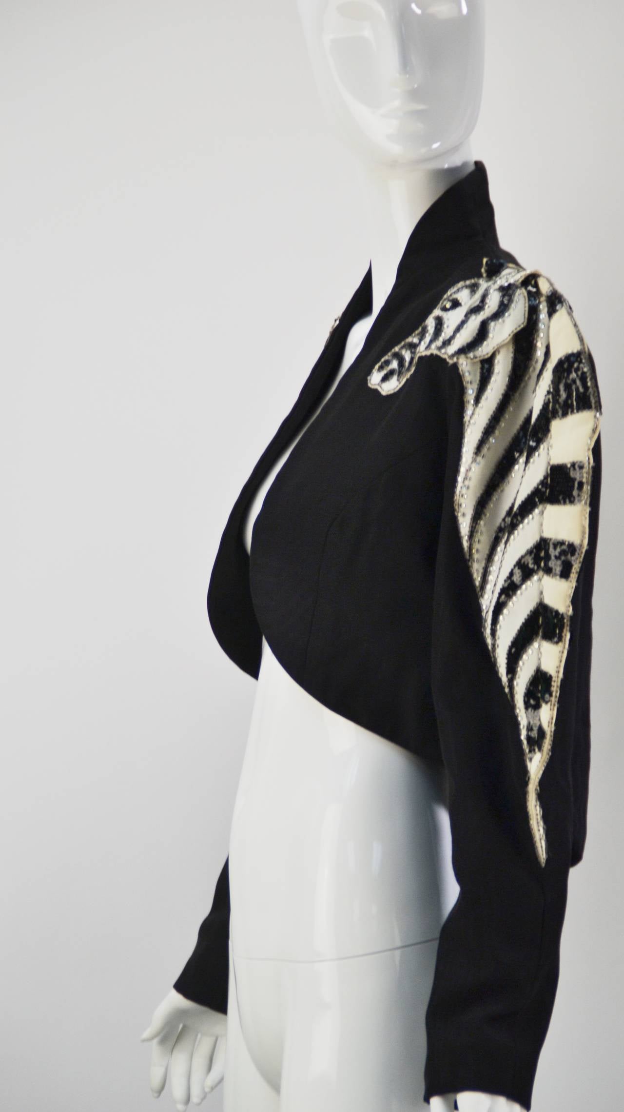 Extremely Rare 1970's Bob Mackie Sequined Zebra Bolero In Excellent Condition In Houston, TX