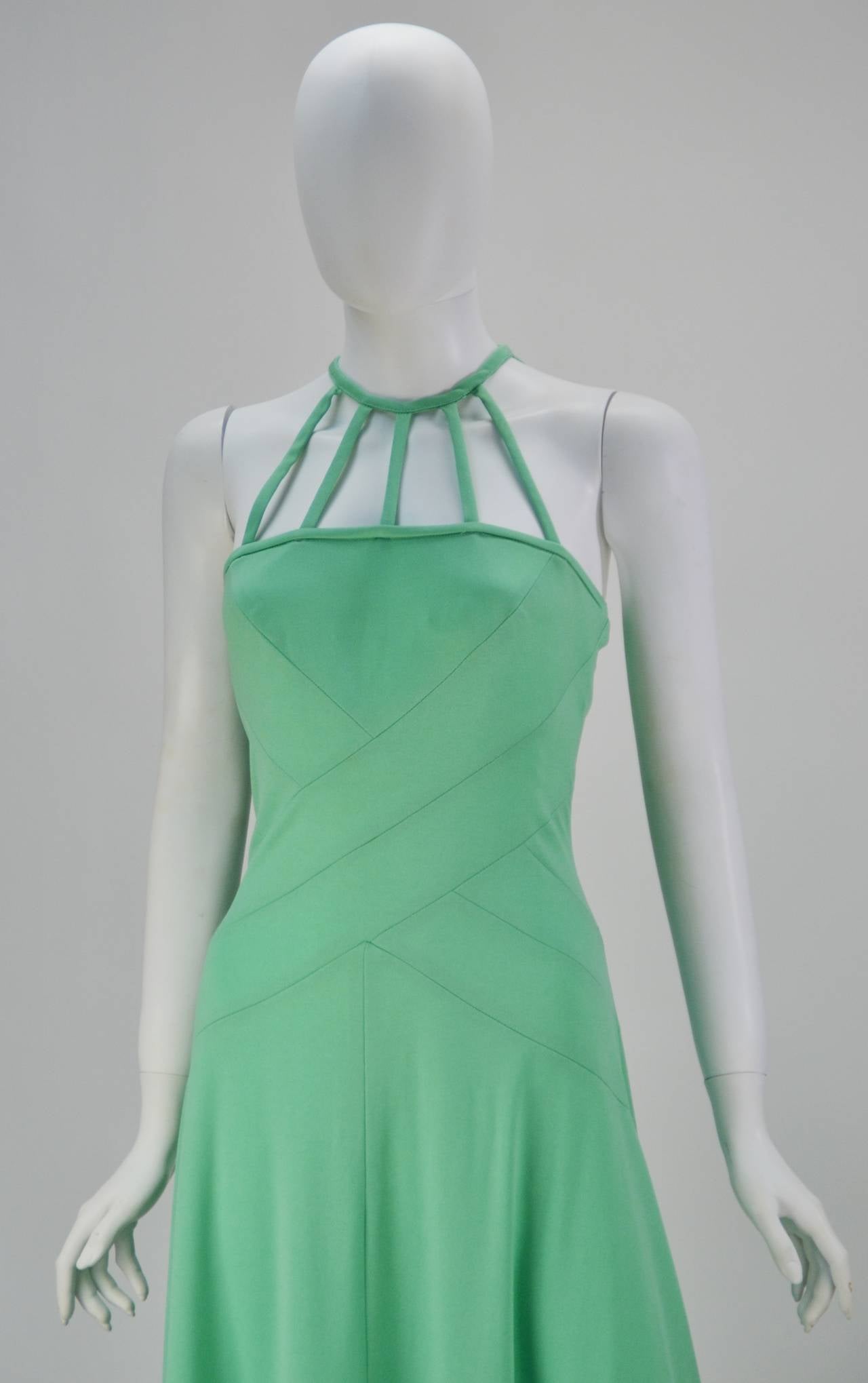 Blue 1970s Gillian Paul Mint Green Caged Strap Dress