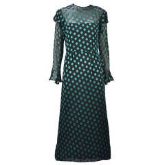 1980s Christian Dior Green Embroider Dress 2