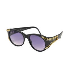 1980s Emanuelle Khanh Gold and Rhinestone Studded Sunglasses 7