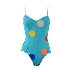 Fabulous 1980's NWT Keiko Large Polka Dot Swimsuit