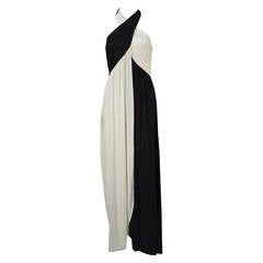 Sexy 1970's Bill Tice Color-Blocked Black White Crossed Halter Dress