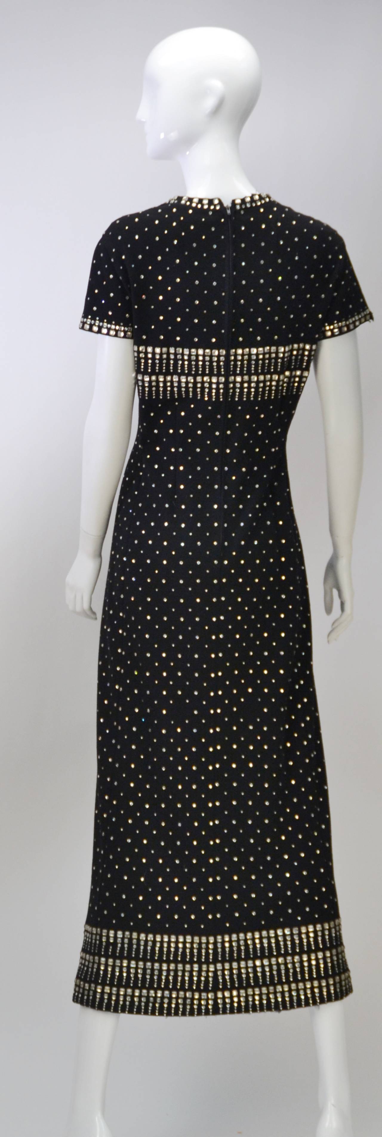 Vintage Black Maxi Dress with Patterned Rhinestone Detail In Good Condition In Houston, TX