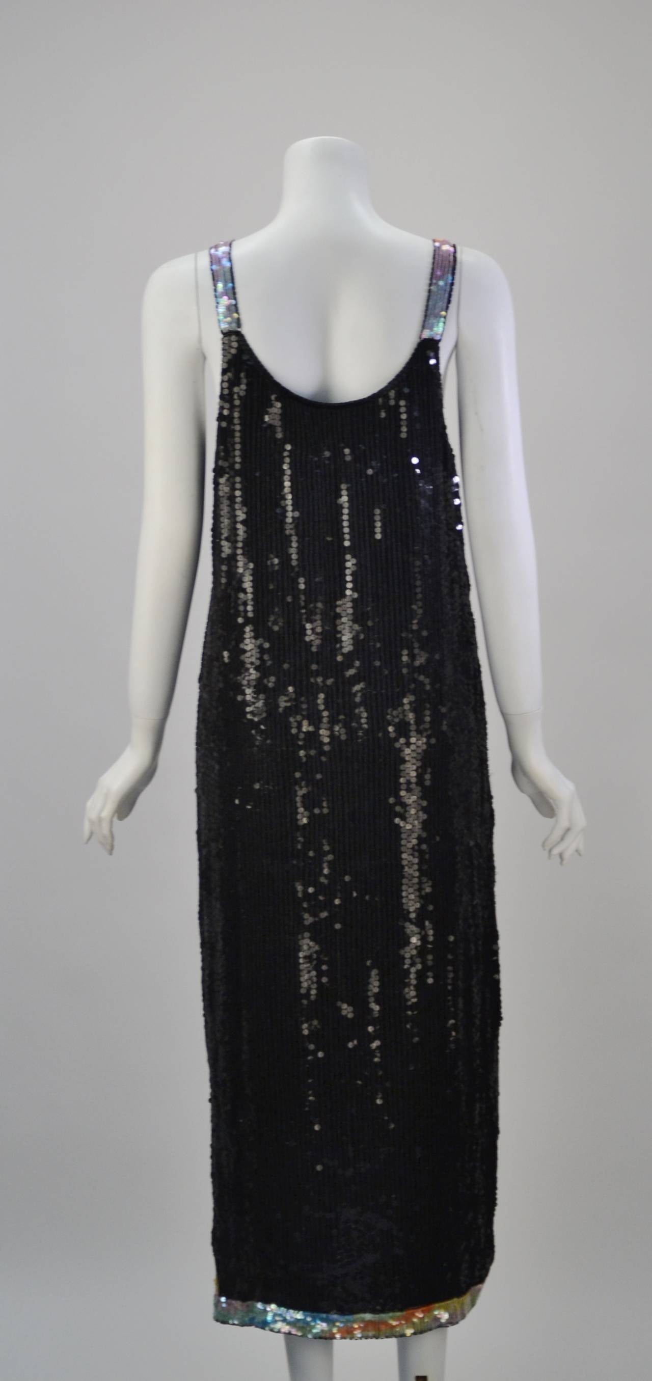 1980s Stunning Sleeveless Black and Multi-Colored Sequin and Beaded Dress 3