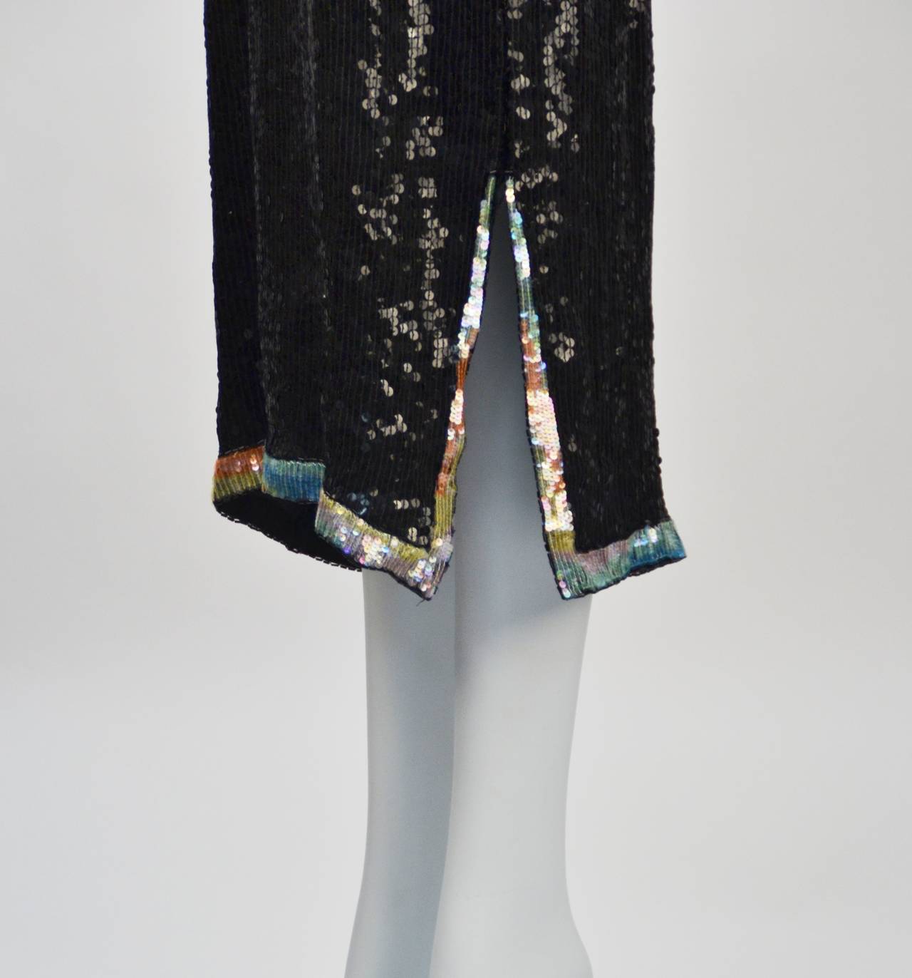 1980s Stunning Sleeveless Black and Multi-Colored Sequin and Beaded Dress In Good Condition In Houston, TX