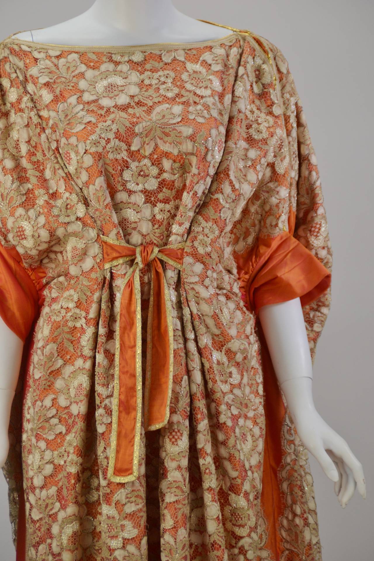 Women's Late 70's Neiman Marcus Lace and Silk Coral Caftan/Gown