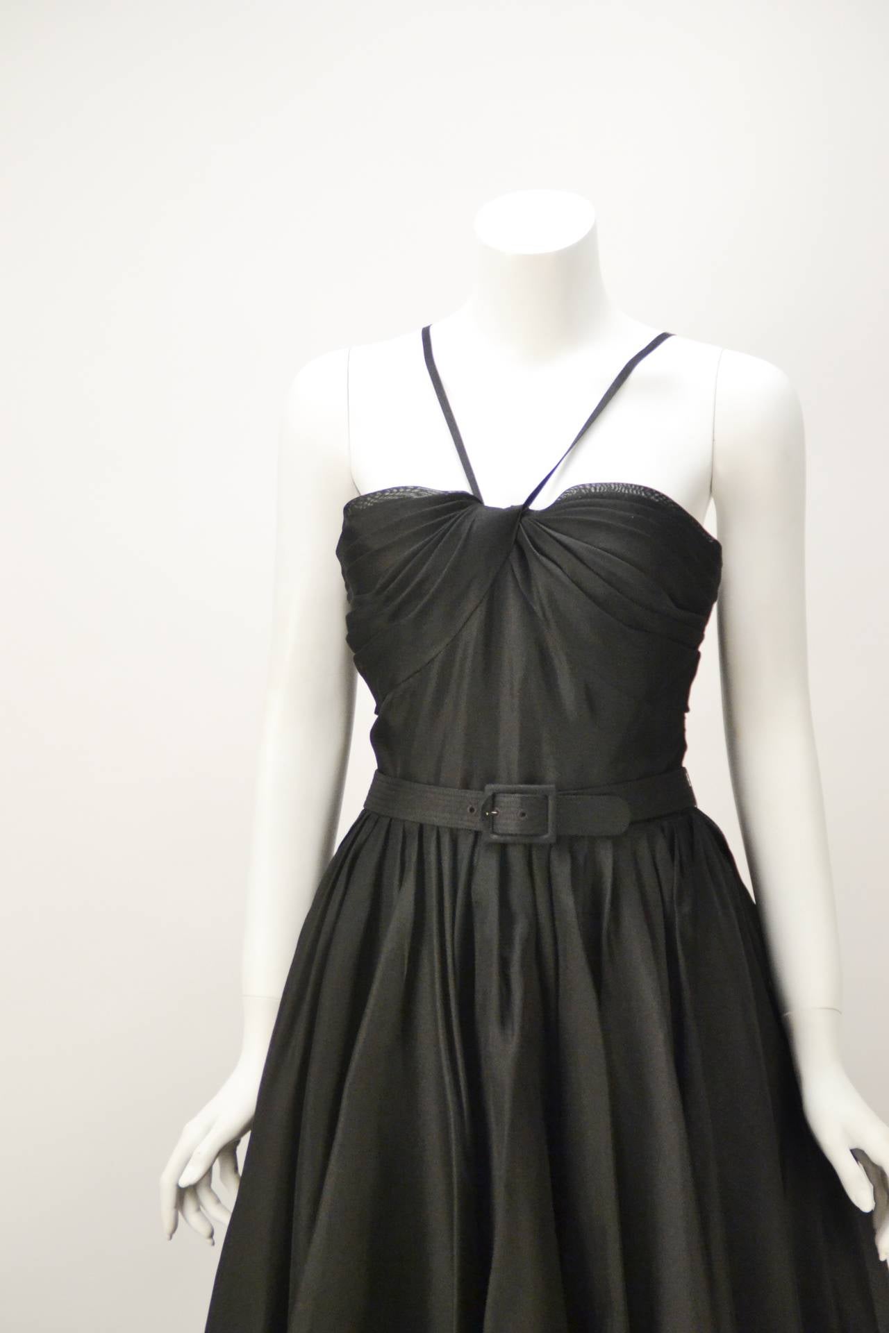 Rare 1950s Traina-Norell Black Halter Day Dress In Excellent Condition For Sale In Houston, TX