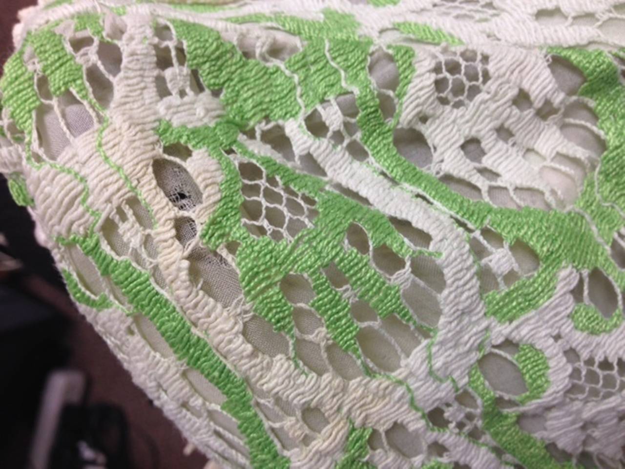 1970s Lillie Rubin Green and White Lace Dress 2