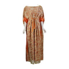 Vintage Late 70's Neiman Marcus Lace and Silk Coral Caftan/Gown