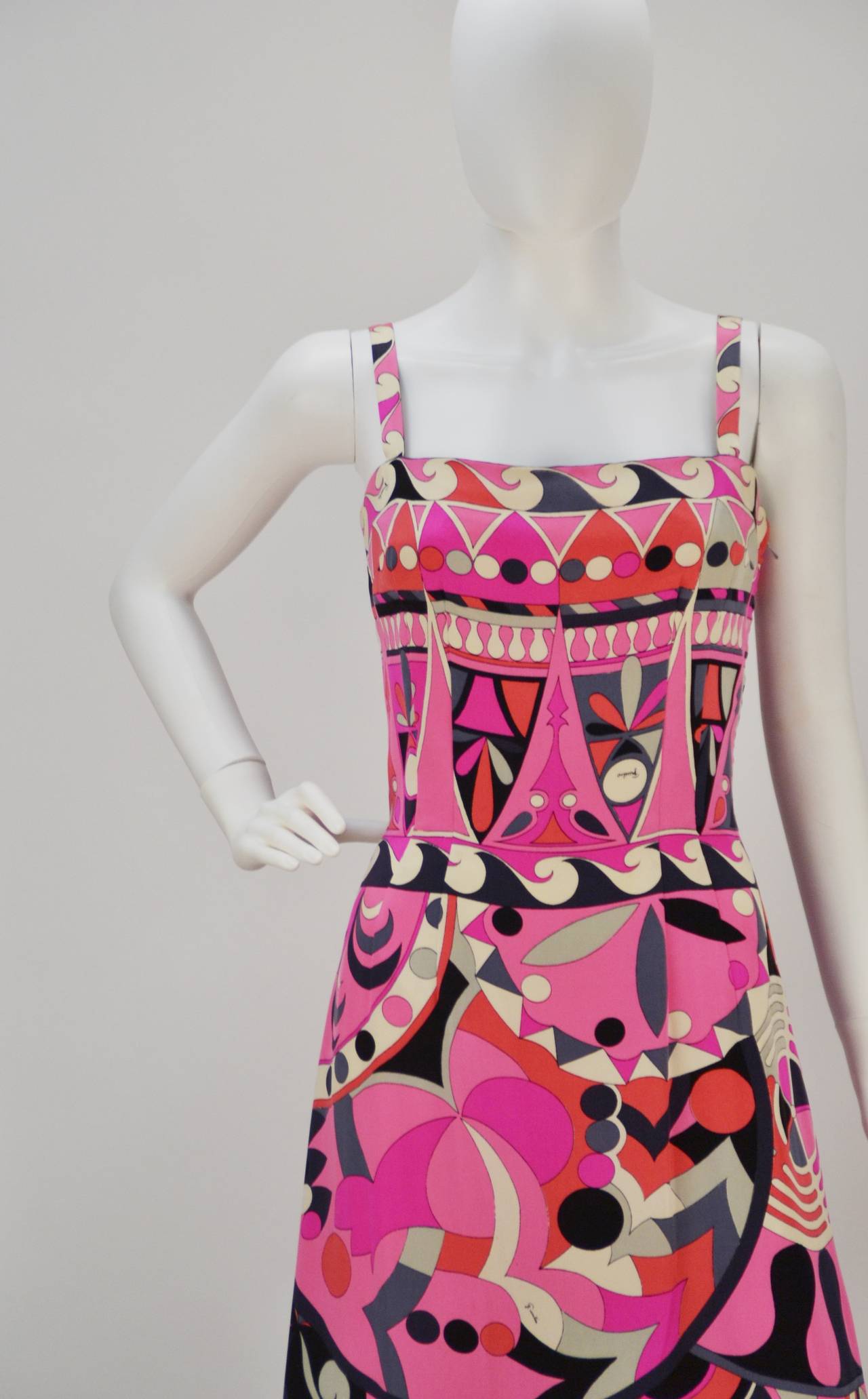 Pink Emilio Pucci Silk Jersey Multi Color Maxi Dress, 1960s 