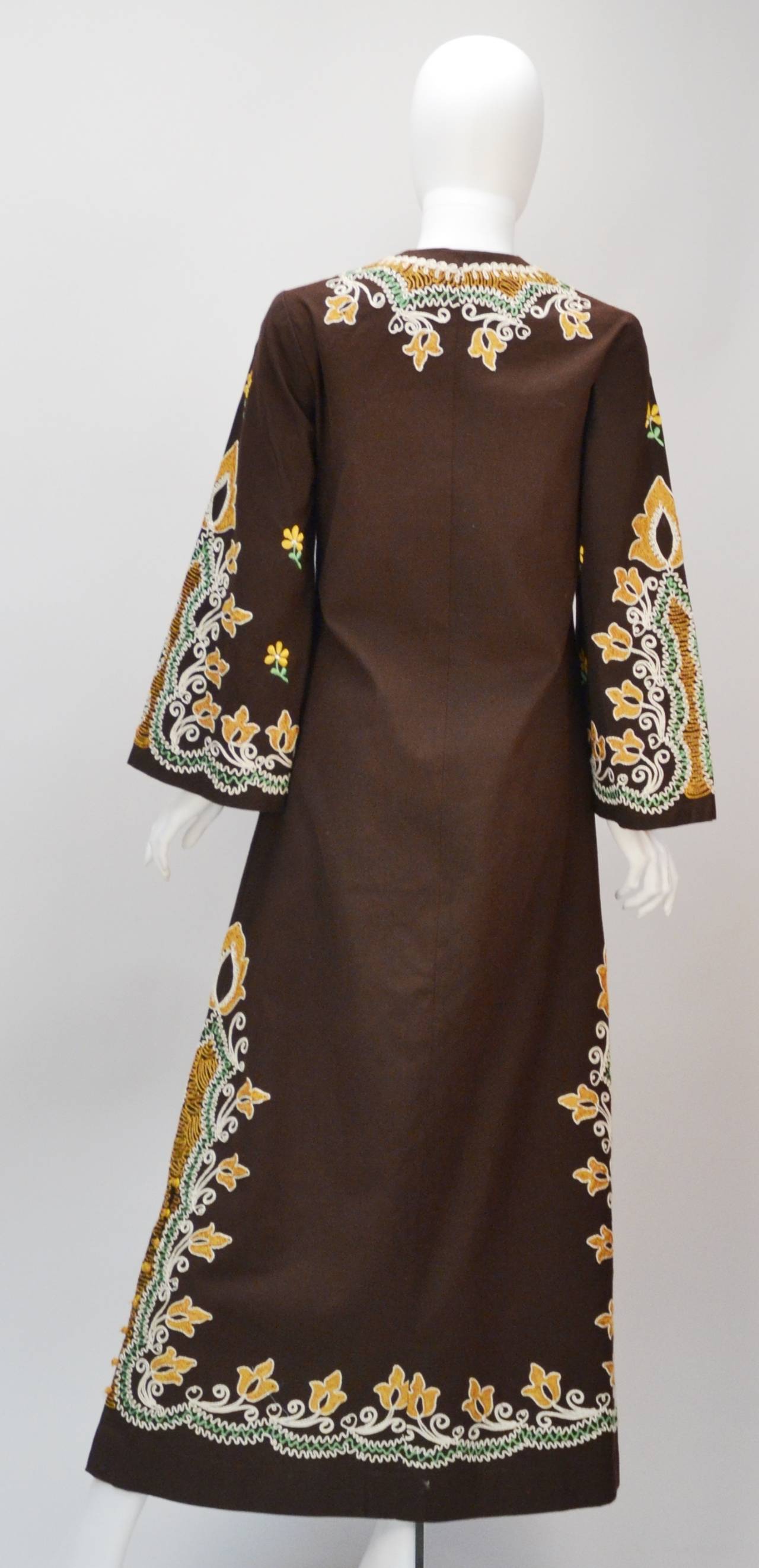 Black 1970s Ethnic Brown with Embroidery Kaftan