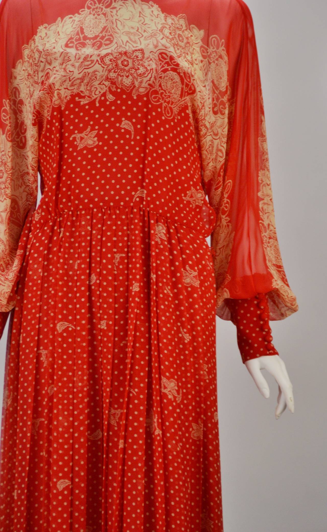 Women's 1980's Adele Simpson Red Silk Floral Print Dress