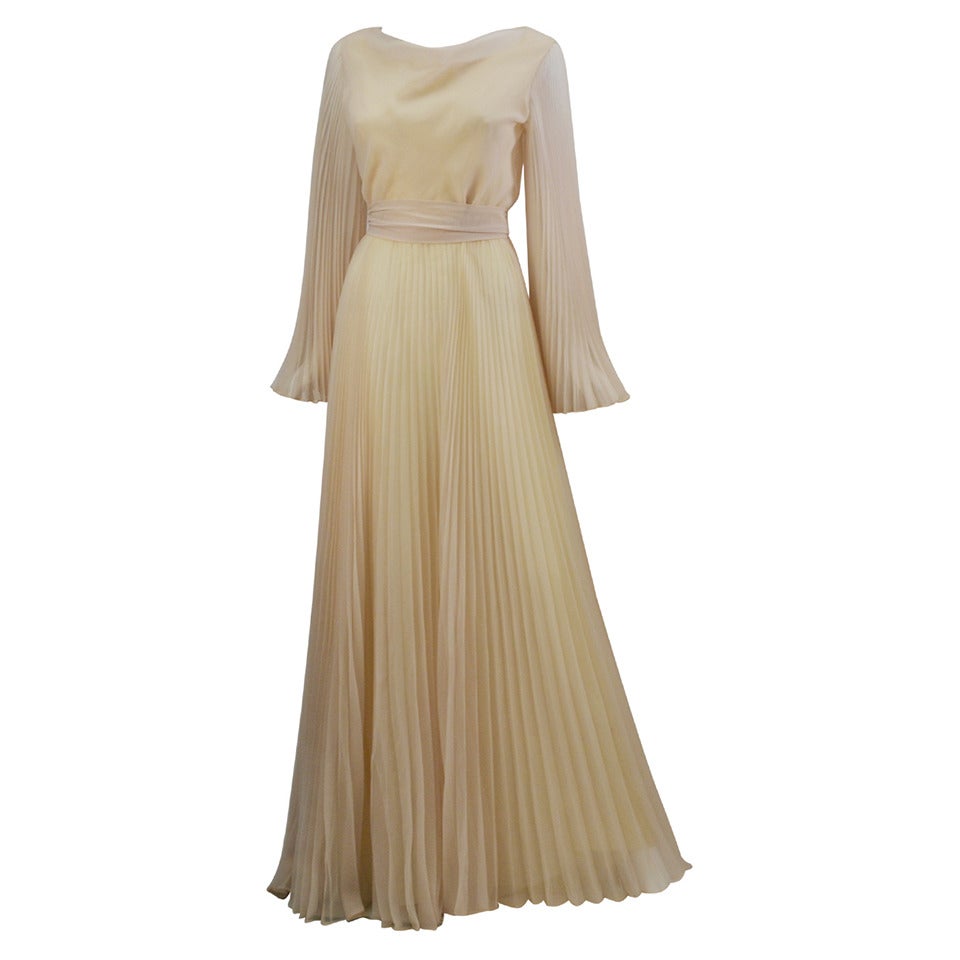 1970s Mollie Parnis Sheer Pleated Dress