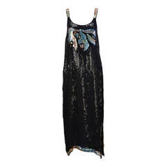 Vintage 1980s Stunning Sleeveless Black and Multi-Colored Sequin and Beaded Dress