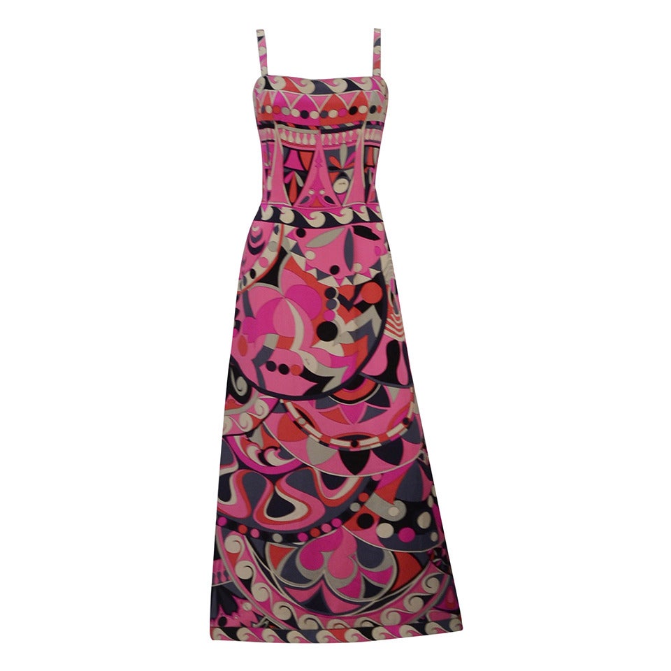 Emilio Pucci Silk Jersey Multi Color Maxi Dress, 1960s 
