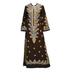 1970s Ethnic Brown with Embroidery Kaftan