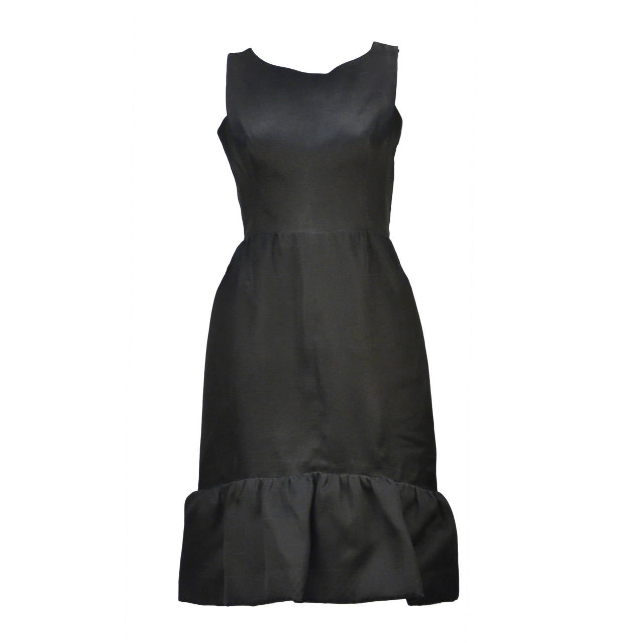 1960s Balenciaga Black Silk Couture Cocktail Dress