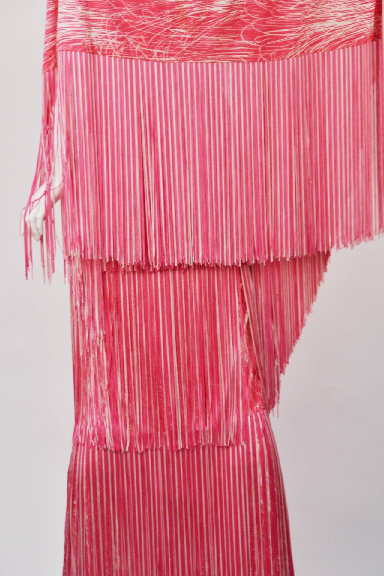 Women's 1970s Lilli Diamond Pink and White Fringe Halter Dress and Shawl