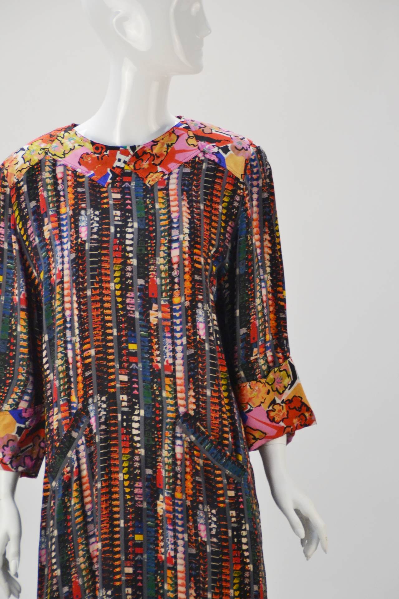 1980s Fendi Silk Multi Color Shift Dress 1